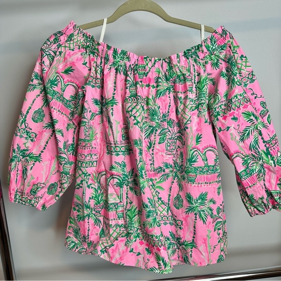 Lilly Pulitzer Winifred Off-The-Shoulder Top Mandevilla Baby Always Worth Size S - Picture 7 of 14
